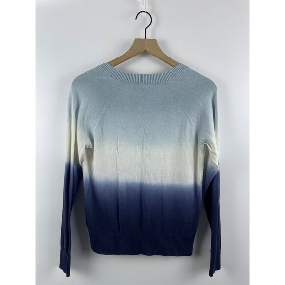 Minnie Rose Women's Small Cashmere Blend Ombre Dip Dye Beachy V-Neck Sweater - Picture 5 of 10